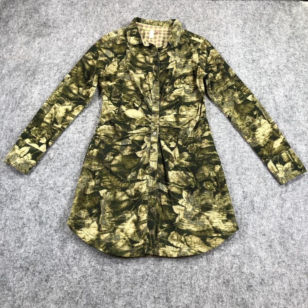 Pilcro Shirt Dress Womens 6 Green Camo Corduroy Button Front Long Sleeve